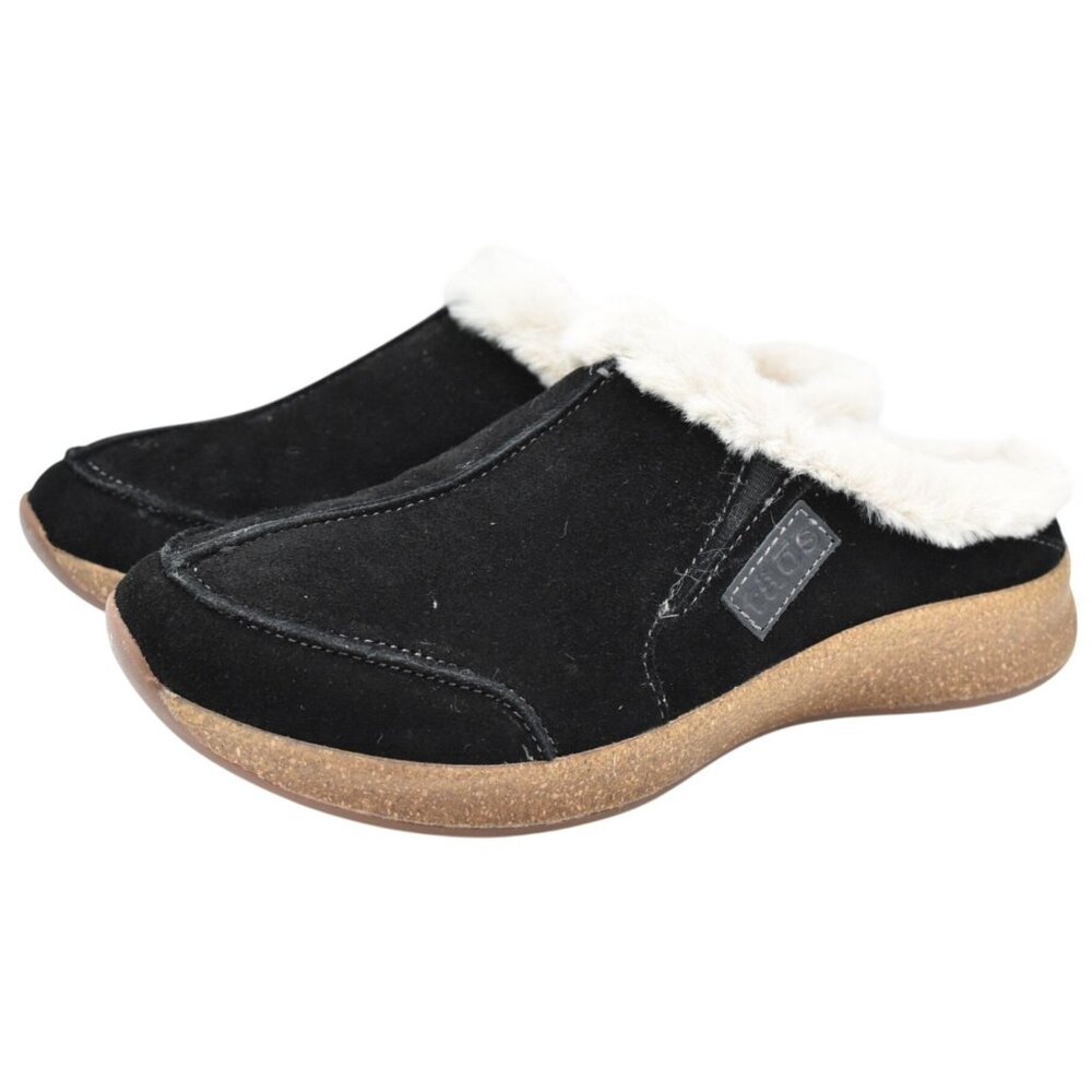 Taos Womens‎ Size 7 Future Black Suede Shearling Clogs Mules Shoes